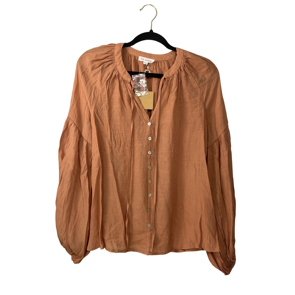 NWT Blu Pepper Earthy Brown Boho Flowy Top Small Oversized Downtown Girl Cottage